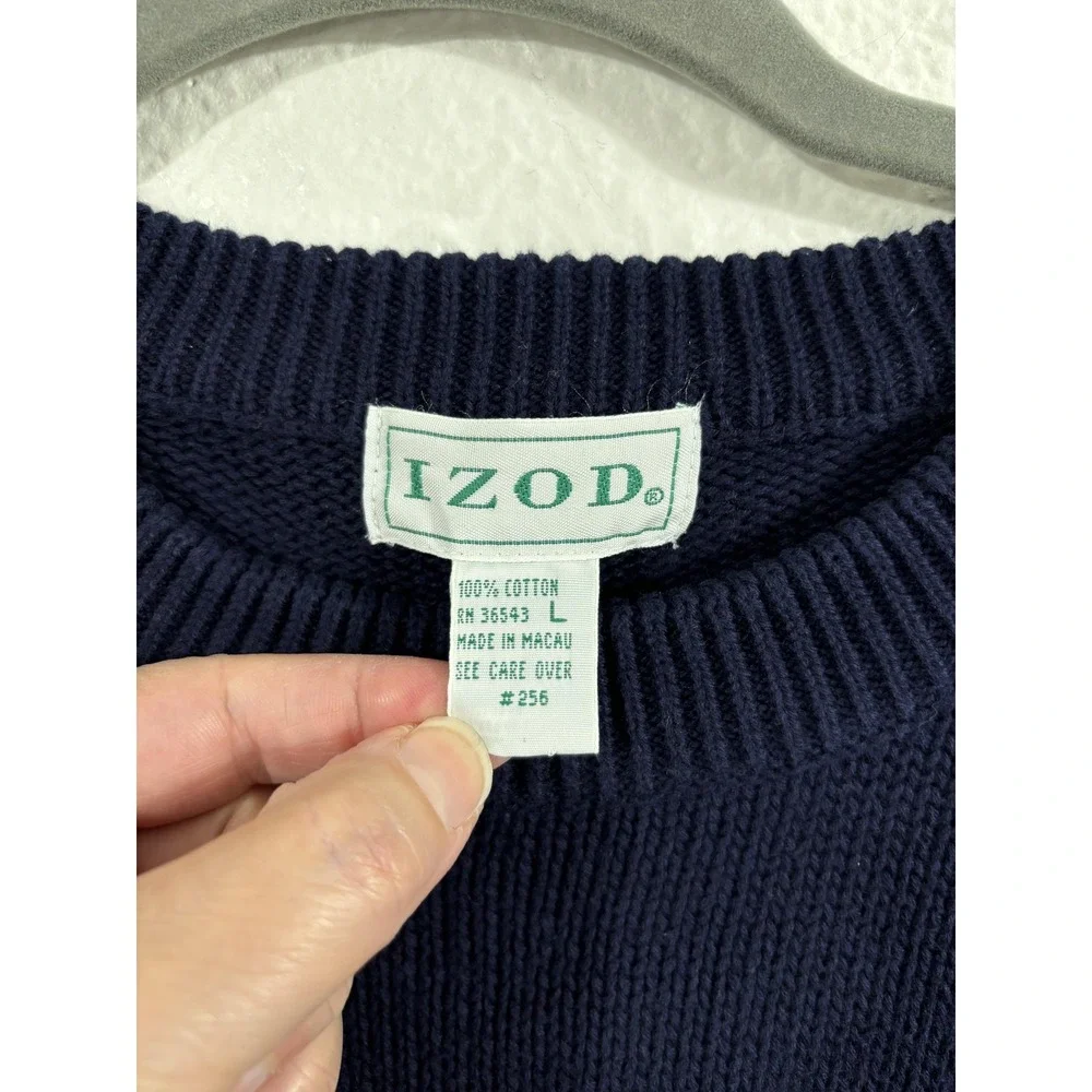 Vintage IZOD Sweater Mens Large Navy Crewneck‎ Cotton Crew Classics Nautical 90s