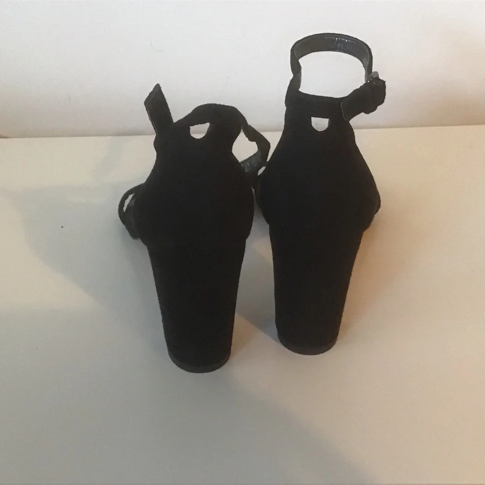 Stuart Weitzman Black Suede Leather Nearlynude Nudist‎ 3” Block Heels Shoes 7.5