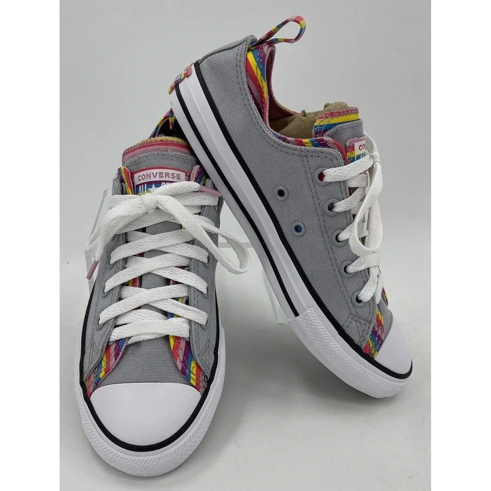 Converse All‎ Star 669818F Gray Rainbow Stripe Low Sneaker Shoes Juniors Size 3