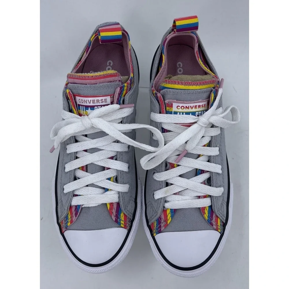 Converse All‎ Star 669818F Gray Rainbow Stripe Low Sneaker Shoes Juniors Size 3