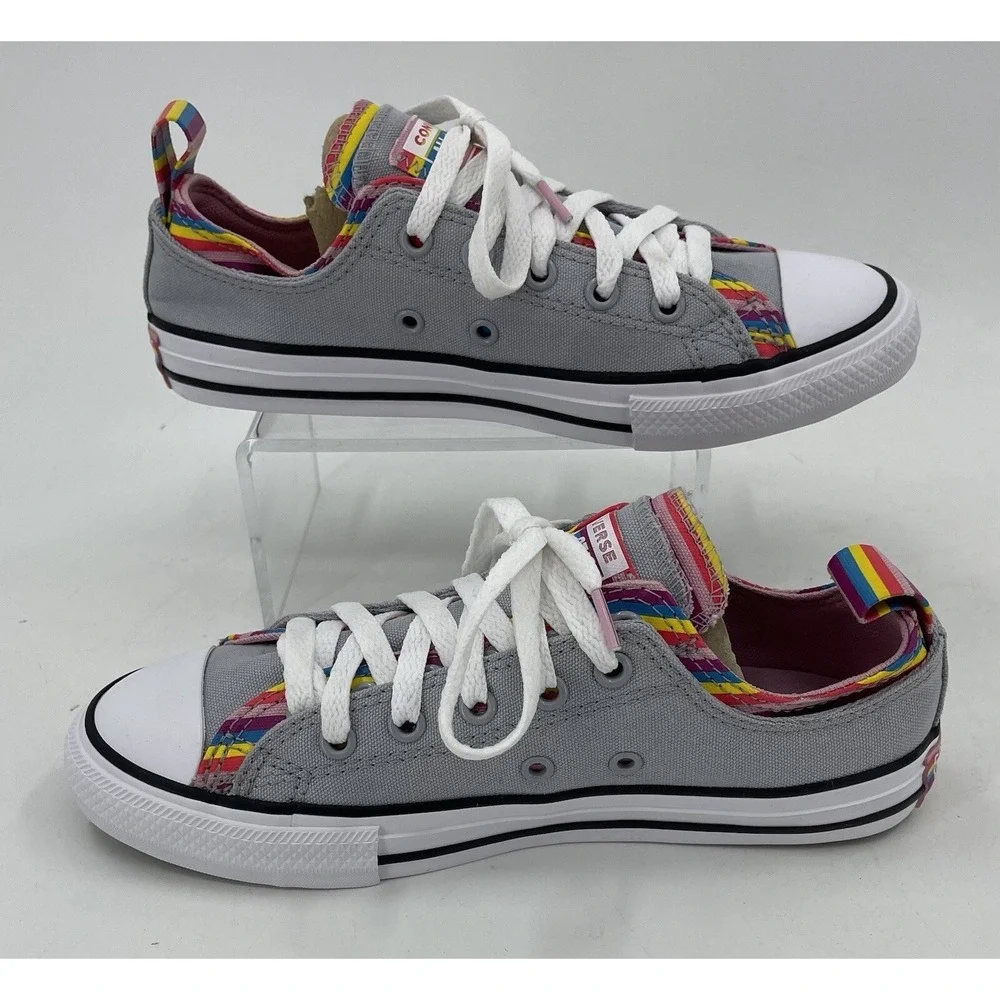 Converse All‎ Star 669818F Gray Rainbow Stripe Low Sneaker Shoes Juniors Size 3