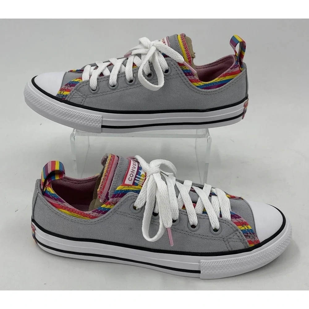 Converse All‎ Star 669818F Gray Rainbow Stripe Low Sneaker Shoes Juniors Size 3