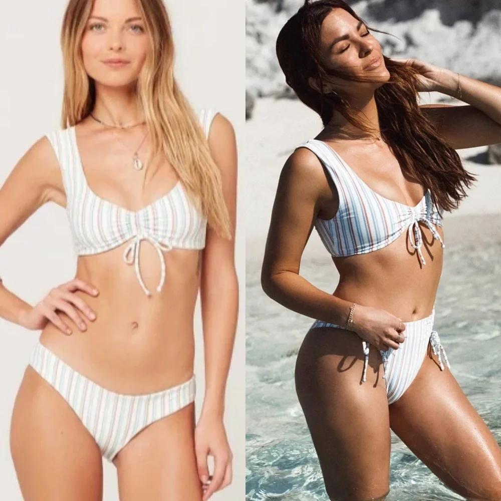 L*SPACE x Becca Tilley Frida Bikini Top Striped Off White Green Blue Red Small