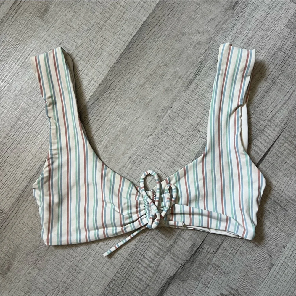 L*SPACE x Becca Tilley Frida Bikini Top Striped Off White Green Blue Red Small