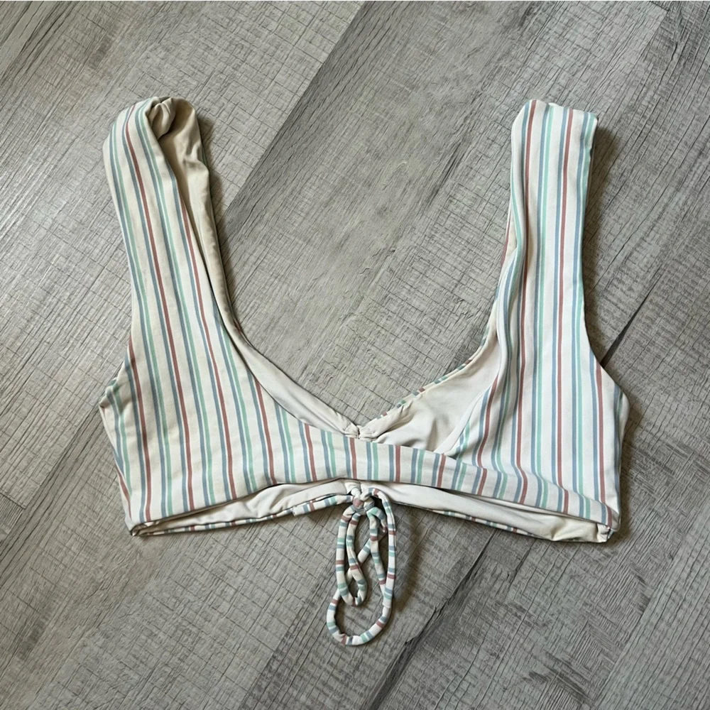 L*SPACE x Becca Tilley Frida Bikini Top Striped Off White Green Blue Red Small