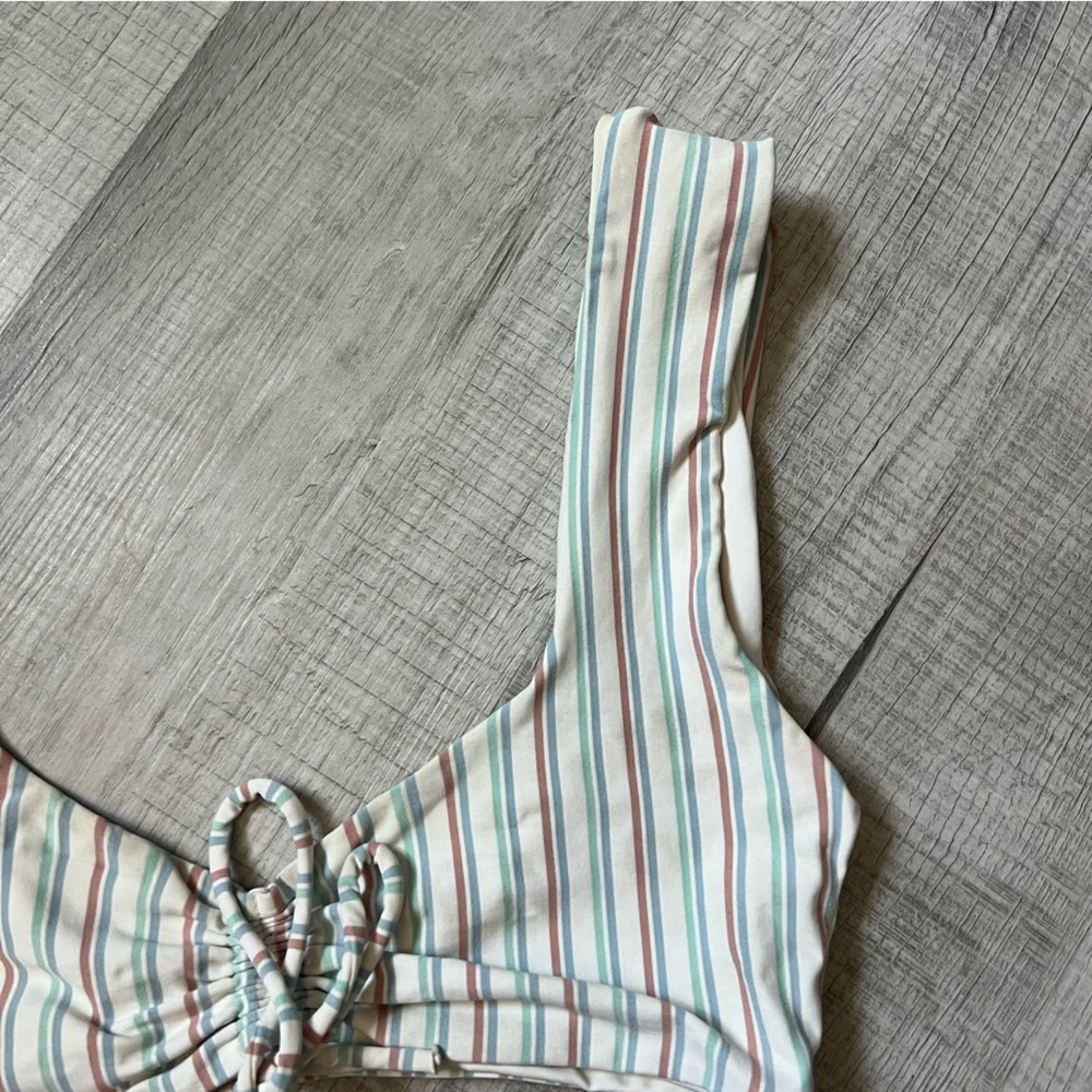 L*SPACE x Becca Tilley Frida Bikini Top Striped Off White Green Blue Red Small