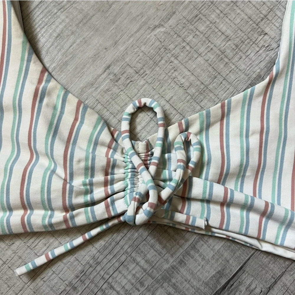 L*SPACE x Becca Tilley Frida Bikini Top Striped Off White Green Blue Red Small