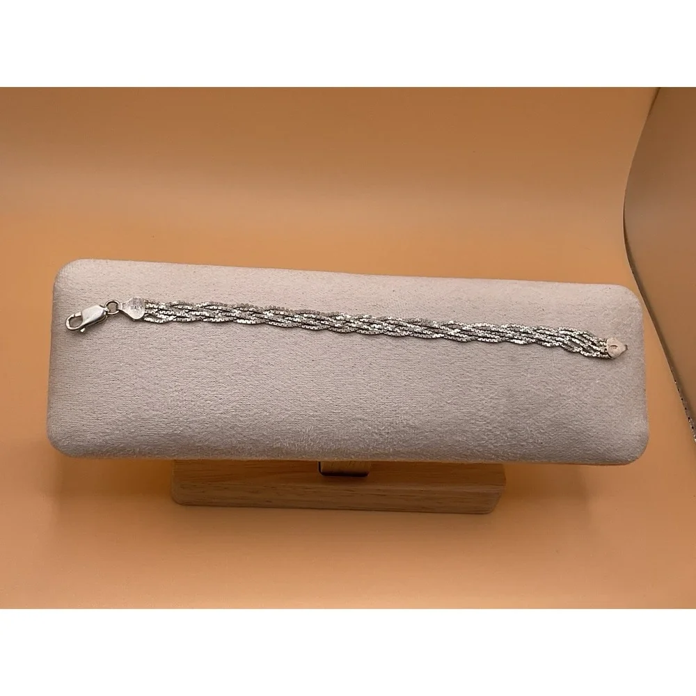 925 Italy Sterling Silver Multi Strand‎ Twisted Bracelet Diamond Cut Lobster Cla