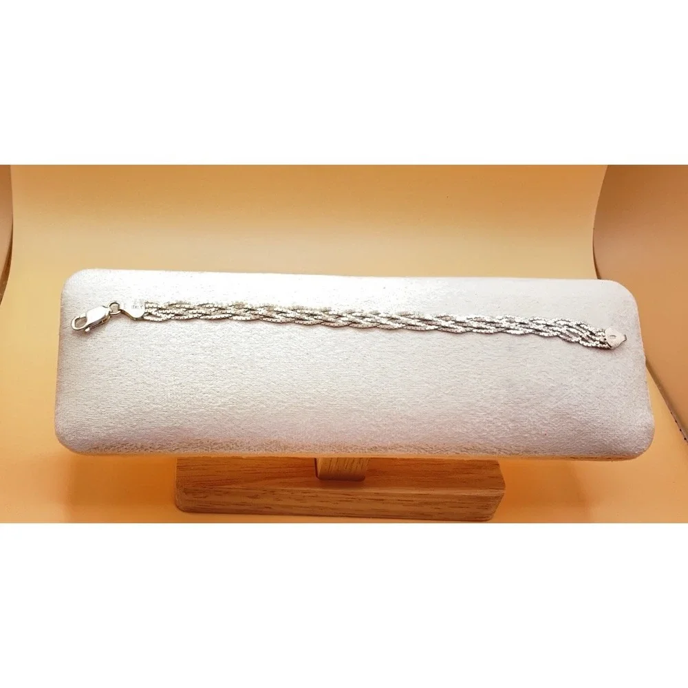 925 Italy Sterling Silver Multi Strand‎ Twisted Bracelet Diamond Cut Lobster Cla