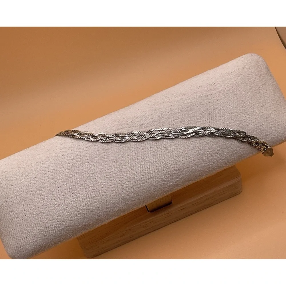 925 Italy Sterling Silver Multi Strand‎ Twisted Bracelet Diamond Cut Lobster Cla