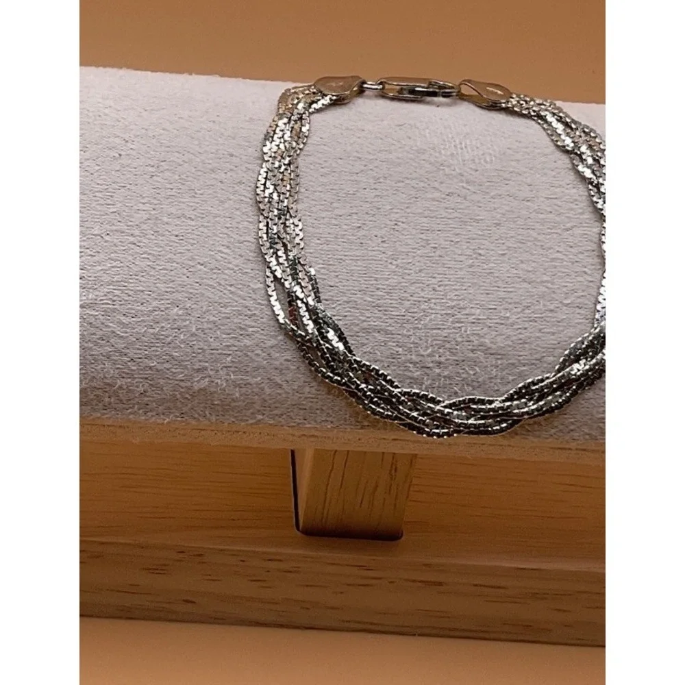 925 Italy Sterling Silver Multi Strand‎ Twisted Bracelet Diamond Cut Lobster Cla