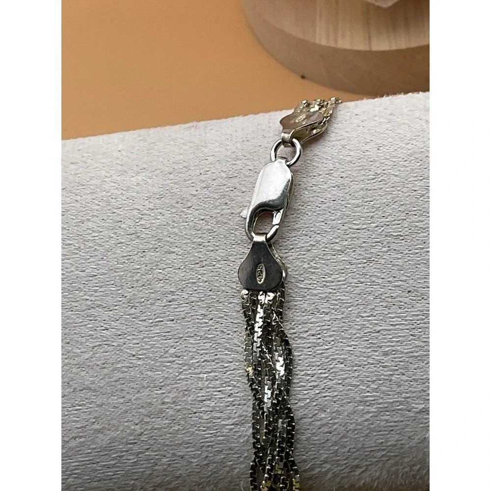 925 Italy Sterling Silver Multi Strand‎ Twisted Bracelet Diamond Cut Lobster Cla