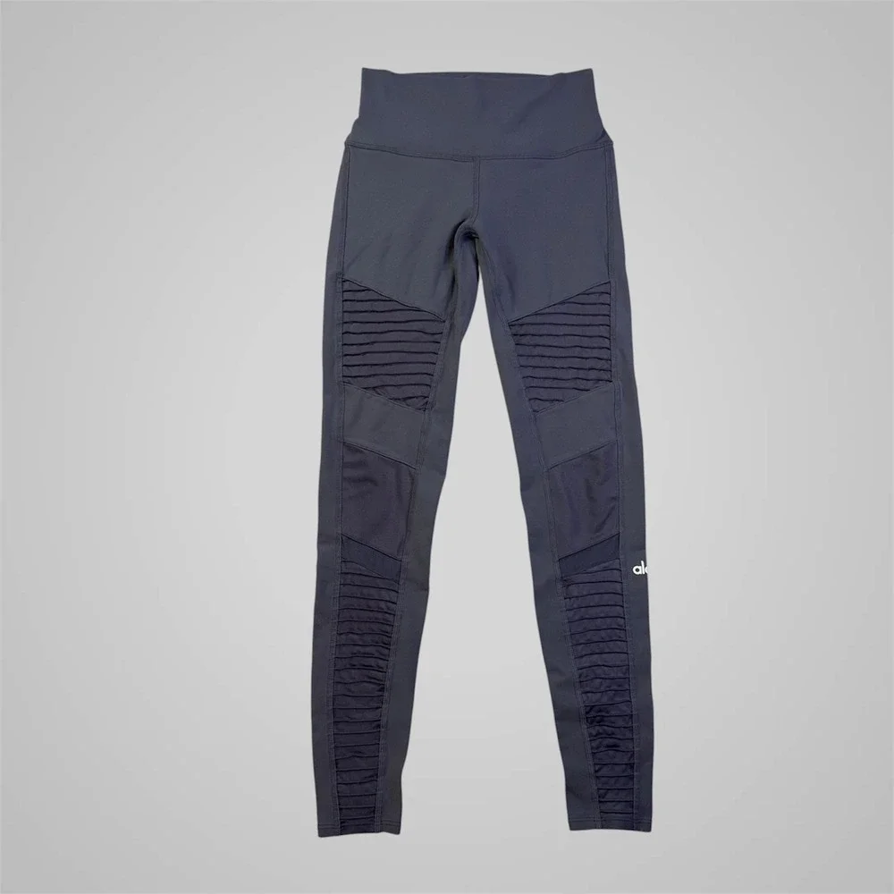 Alo Yoga High-Waist Moto Leggings Anthracite‎ Gray Small Mesh Mixed Media W5494R