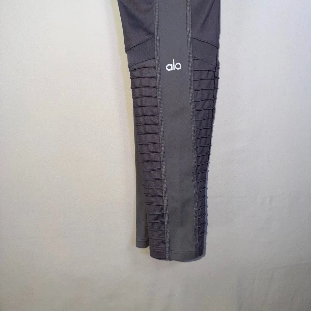 Alo Yoga High-Waist Moto Leggings Anthracite‎ Gray Small Mesh Mixed Media W5494R