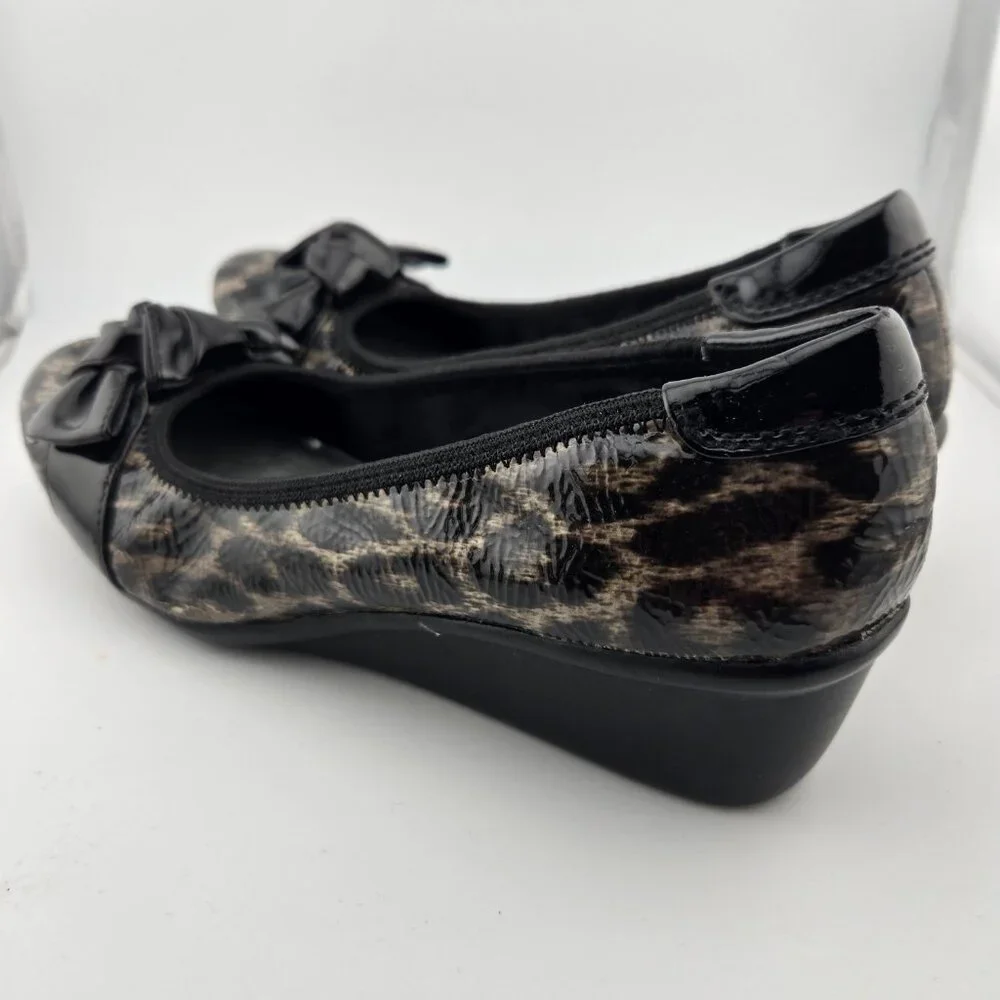 Anne Klein AK Sport Leopard Print Bow Wedges Women’s 6.5M Brown Black