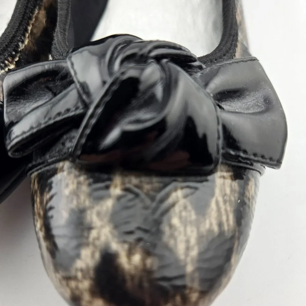 Anne Klein AK Sport Leopard Print Bow Wedges Women’s 6.5M Brown Black