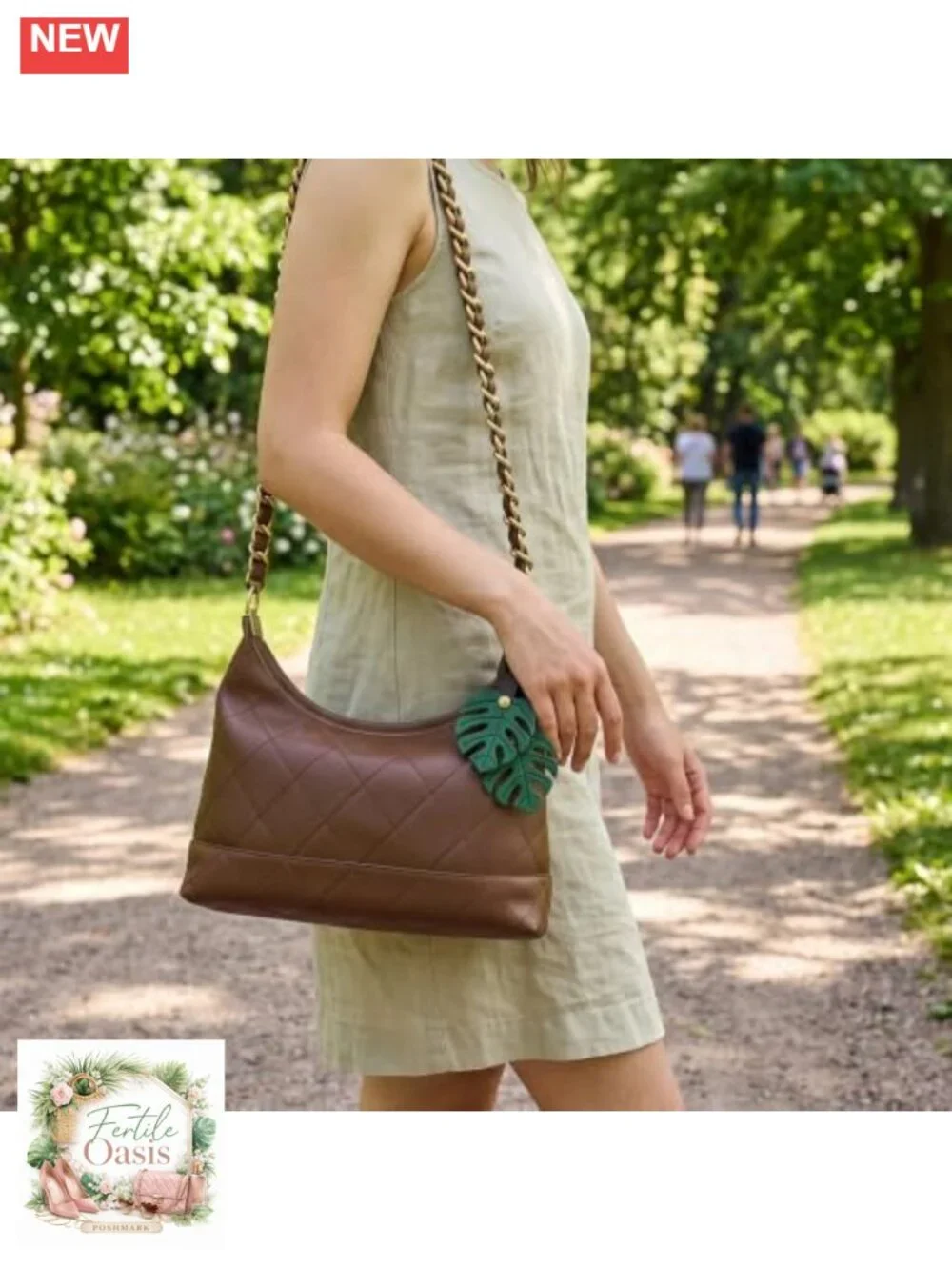 Monstera Leaf Bag Charm Keychain Faux Leather PU