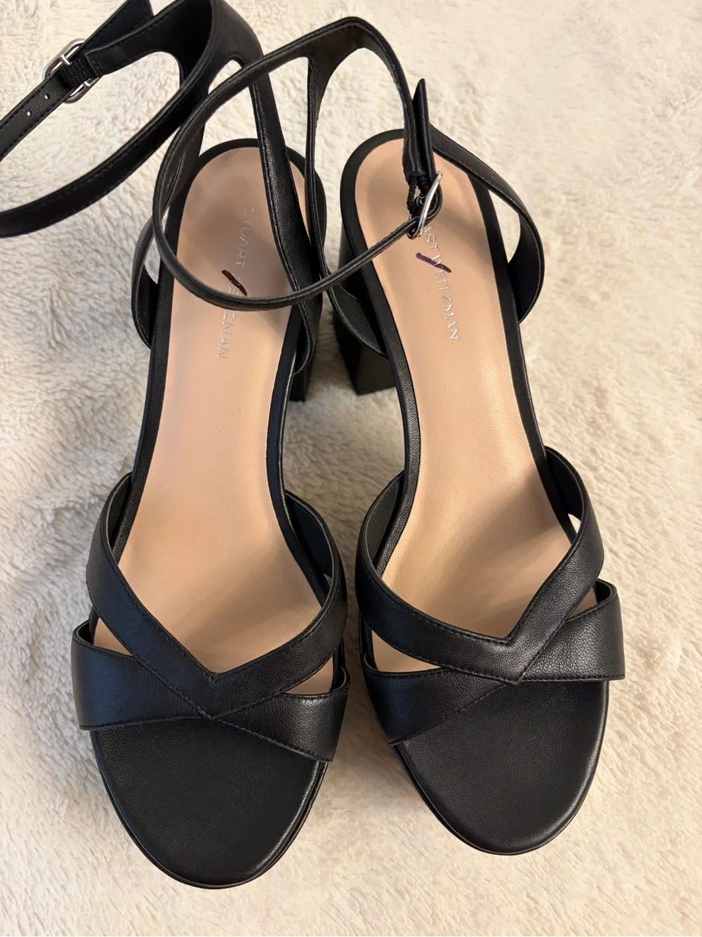 NEW Stuart Weitzman 9 Miami Platform Sandal block heel black open toe leather