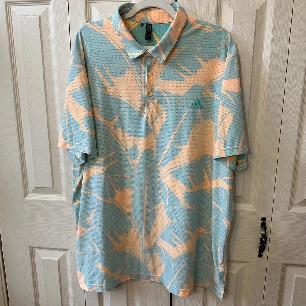 Adidas Mesh Vibes Print Golf Polo Tropical Vented Short Sleeve Mens Size 2XL