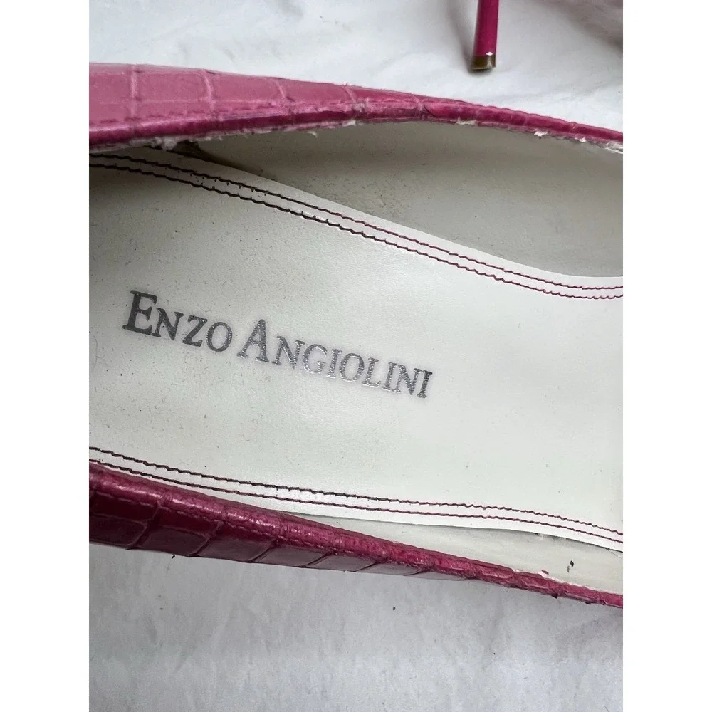 Enzo Angiolini Pink Croc Embossed Peep Toe Heels Women's Size 8.5M Leather Pumps