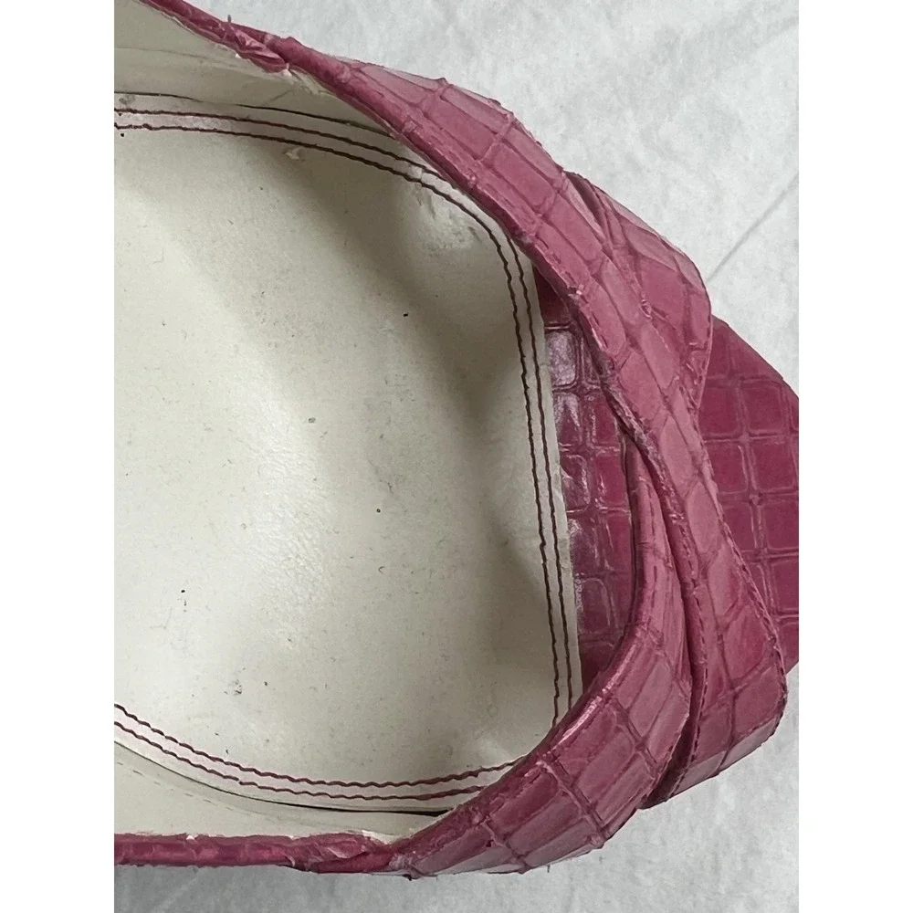 Enzo Angiolini Pink Croc Embossed Peep Toe Heels Women's Size 8.5M Leather Pumps