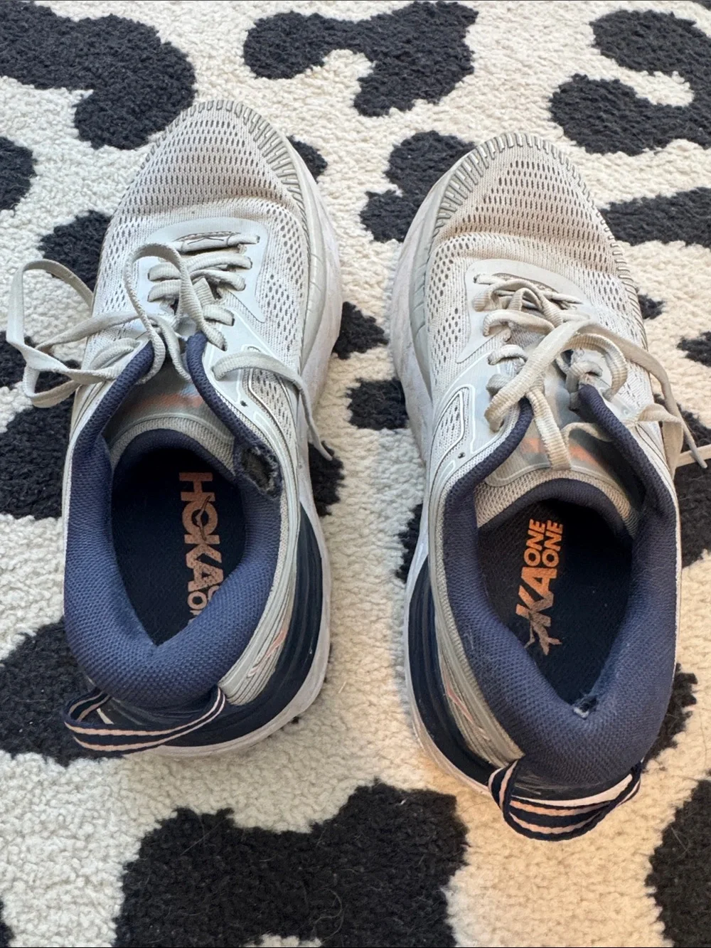 Hoka Bondi 7 running shoe- Gray and Navy with Orange Logo- size 8.5