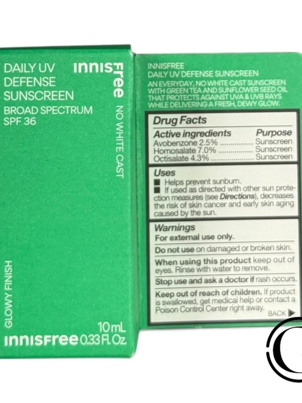 2x Innisfree Daily UV Defense Sunscreen SPF 36 10ml/ 0.33oz Mini Size EXP 01/2