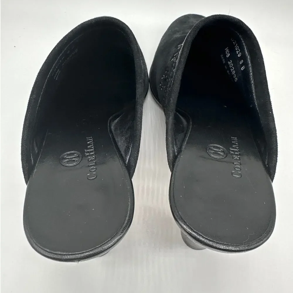 Cole Haan Suede Leather Mules Slip On Heels Studded Grommets Black Sz 8
