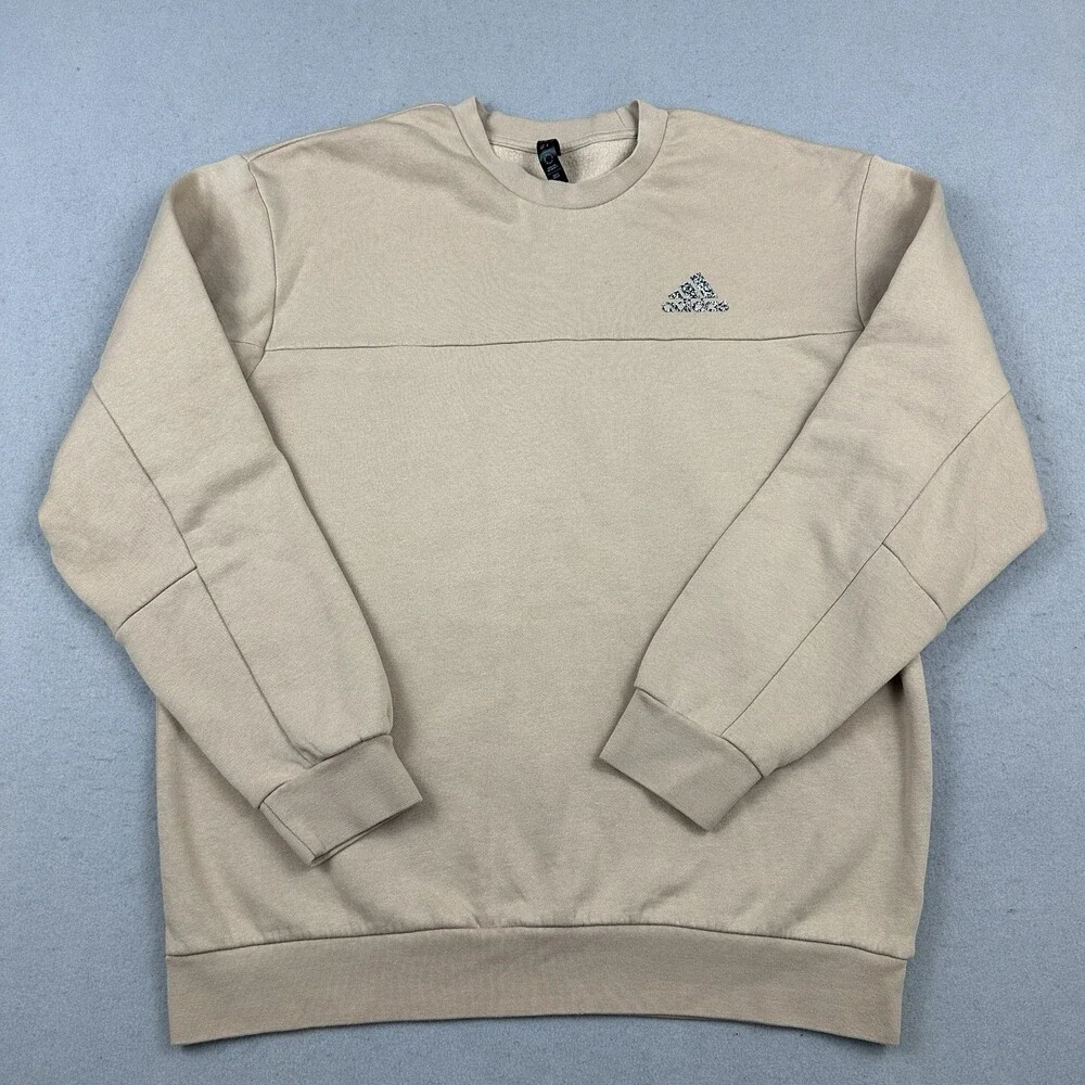 Adidas Sweatshirt Men Medium Beige Pullover Trefoil Logo Jumper Crew Neck M