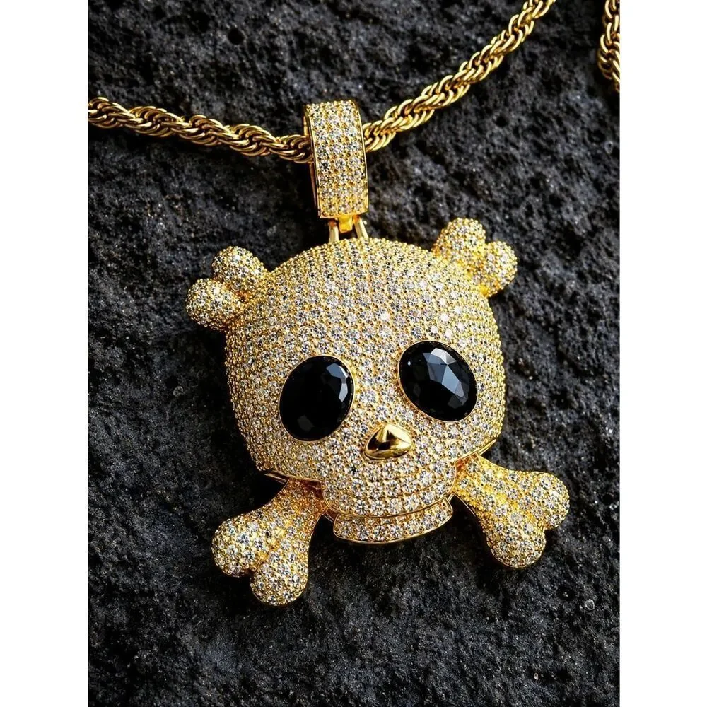 14k Gold Plated Skull and Bones Necklace