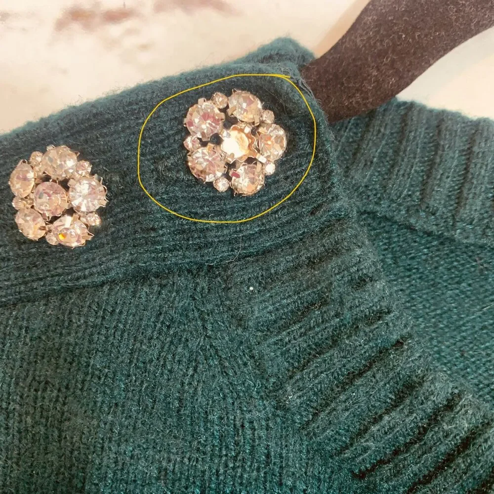 J. Crew Lambs Wool Blend Jewel Shoulder Sweater Emerald Green Women’s Small