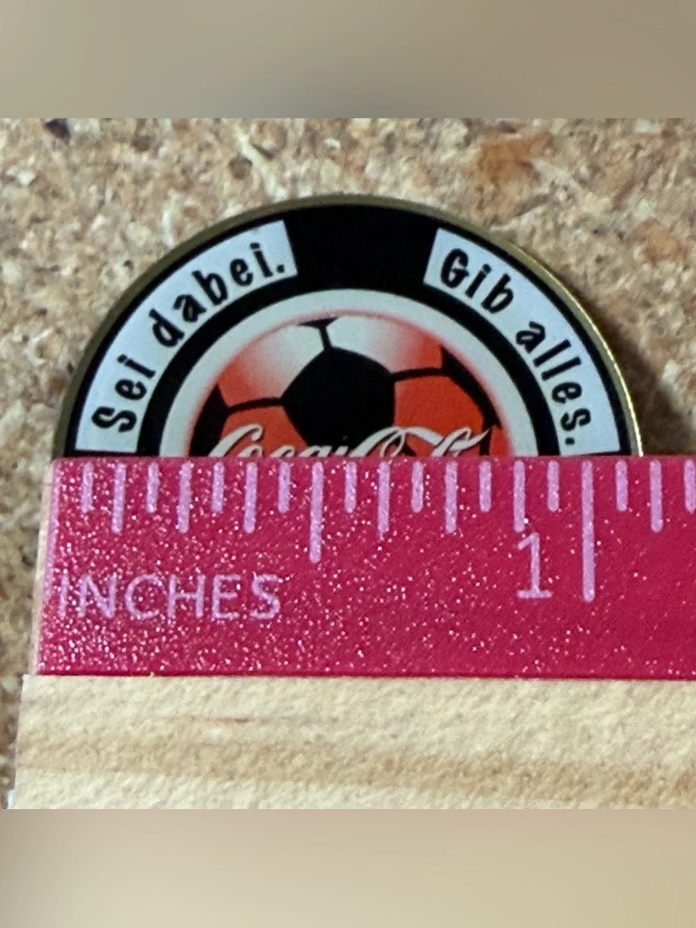 Vintage Coca-Cola Germany Soccer Lapel Pin Sei Dabei Gib Alles Promo Badge