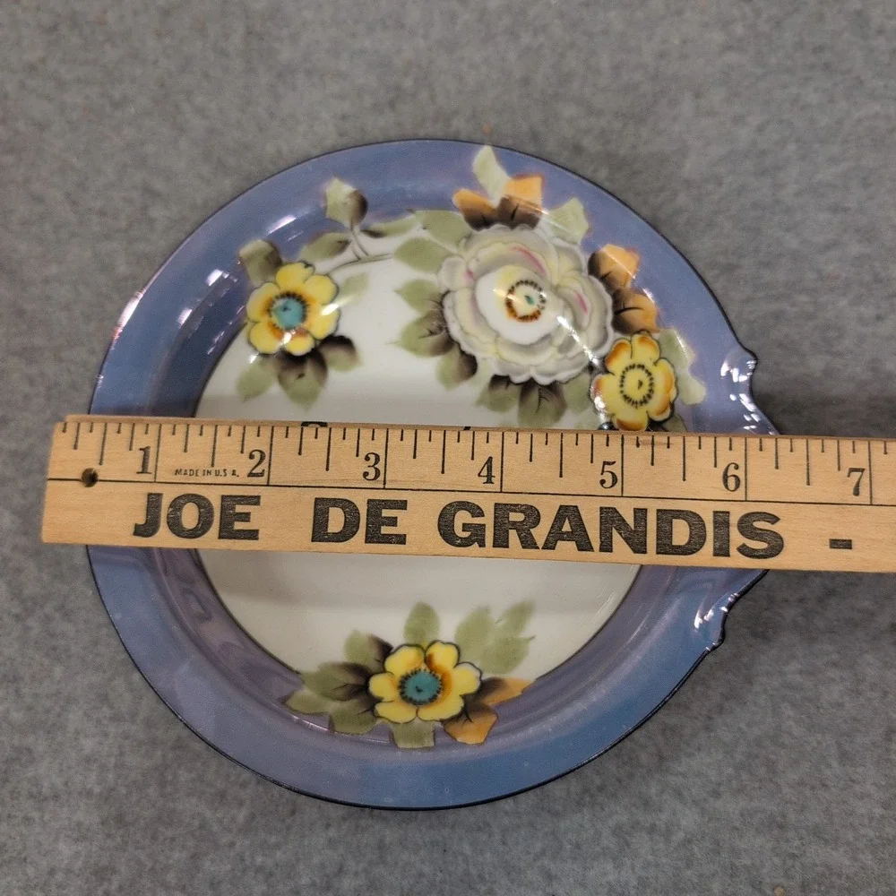 Vtg Noritake Hand Painted Floral Porcelain Nut Bowl Lavender Luster‎ Rim Japan