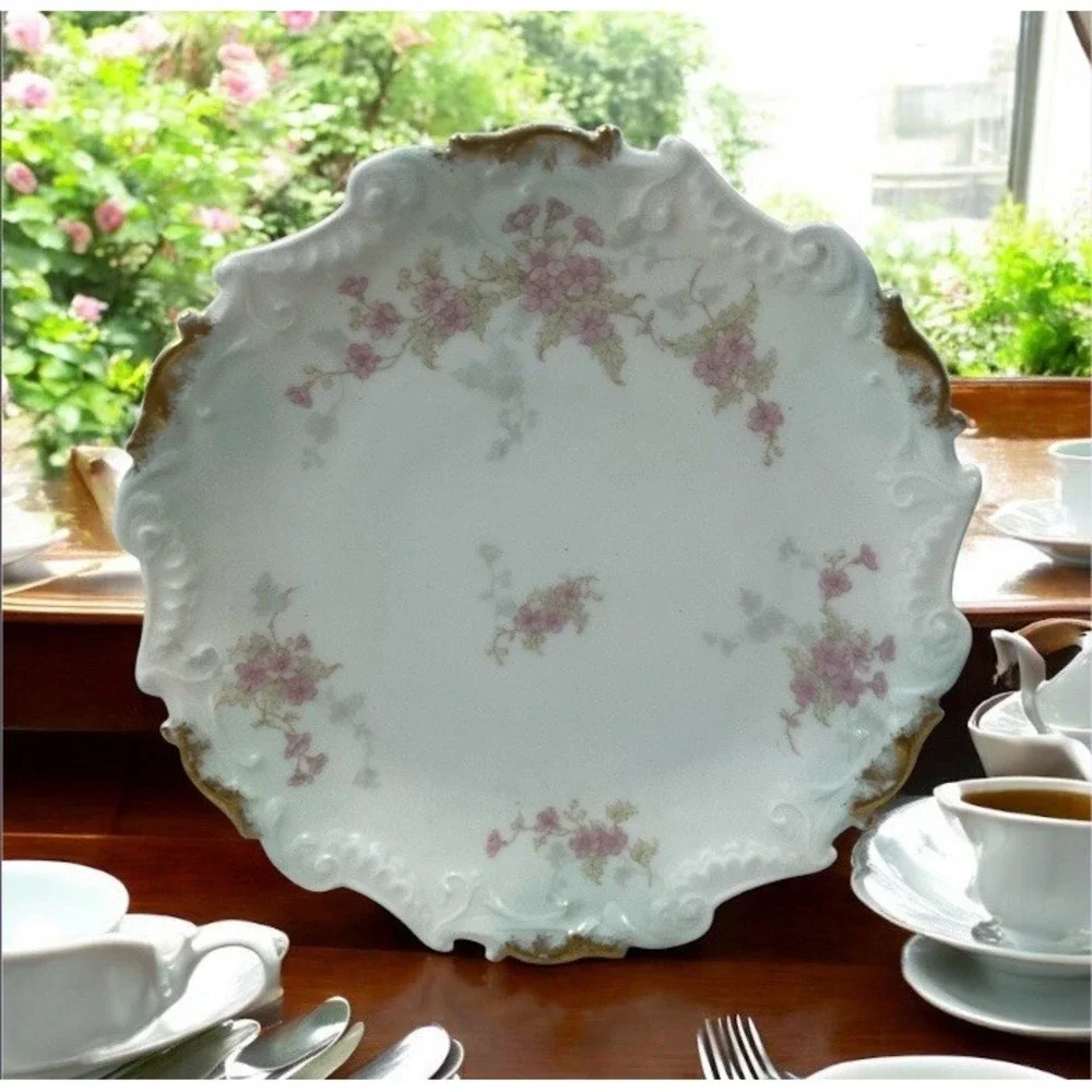Antique P & B Limoges France Porcelain Plate Pink Floral Gold Scalloped 8.5