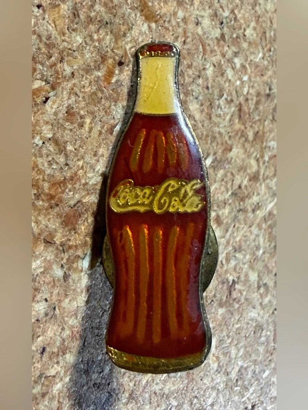 Vintage Coca Cola Contour Bottle Enamel Lapel Hat Pin Resin-Coated