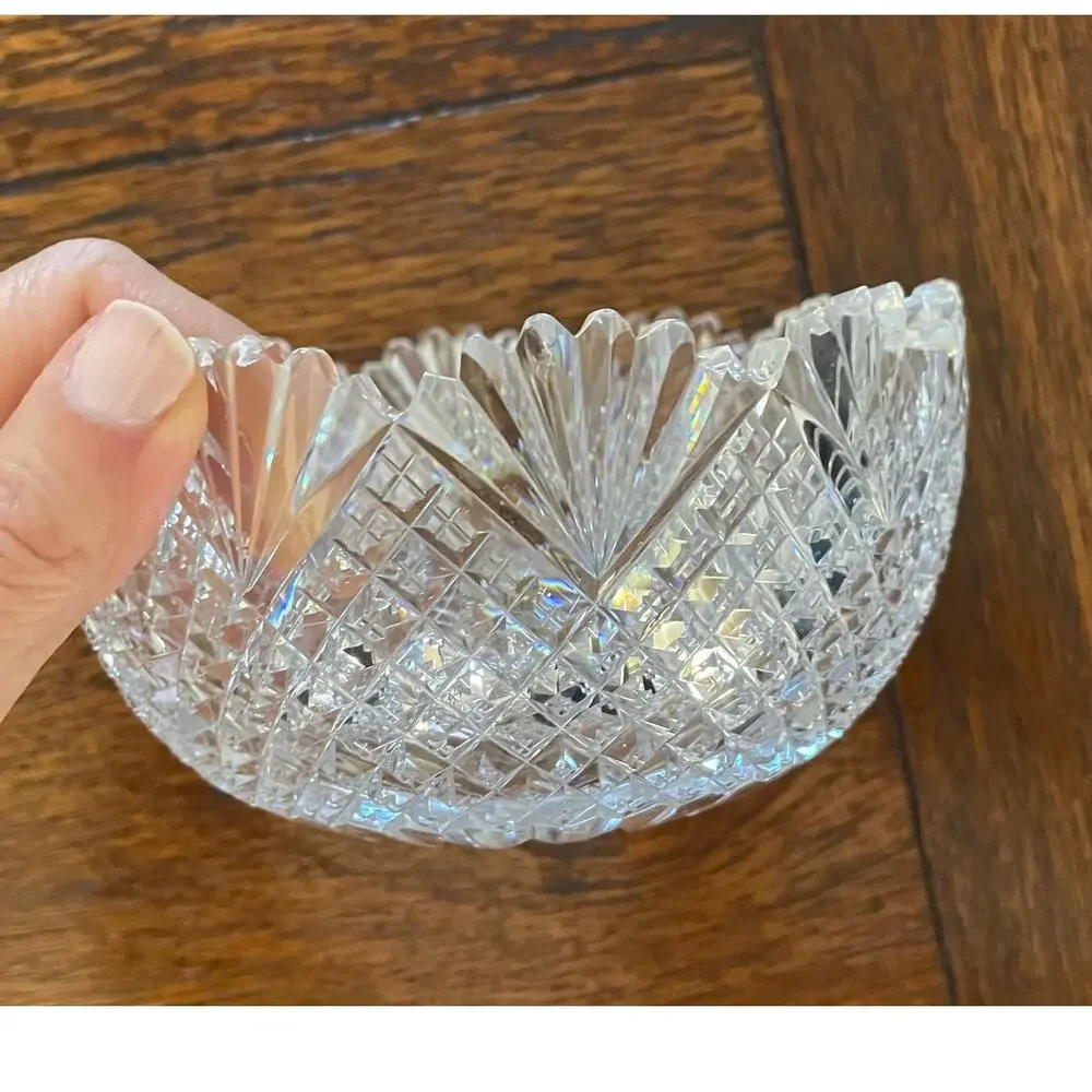 Vintage Etched Crystal Bowl and Plate, Sawtooth Scalloped Edge, Set of 2