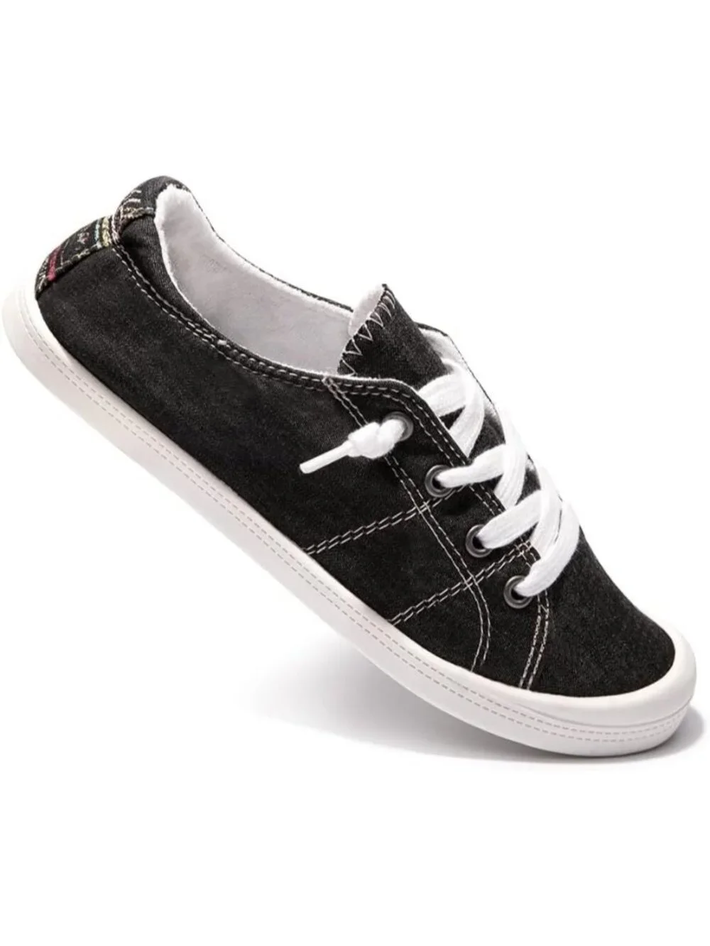Womens Black Canvas Slipon Canvas Sneaker Low Top Walking Shoes Fashion Sneakers