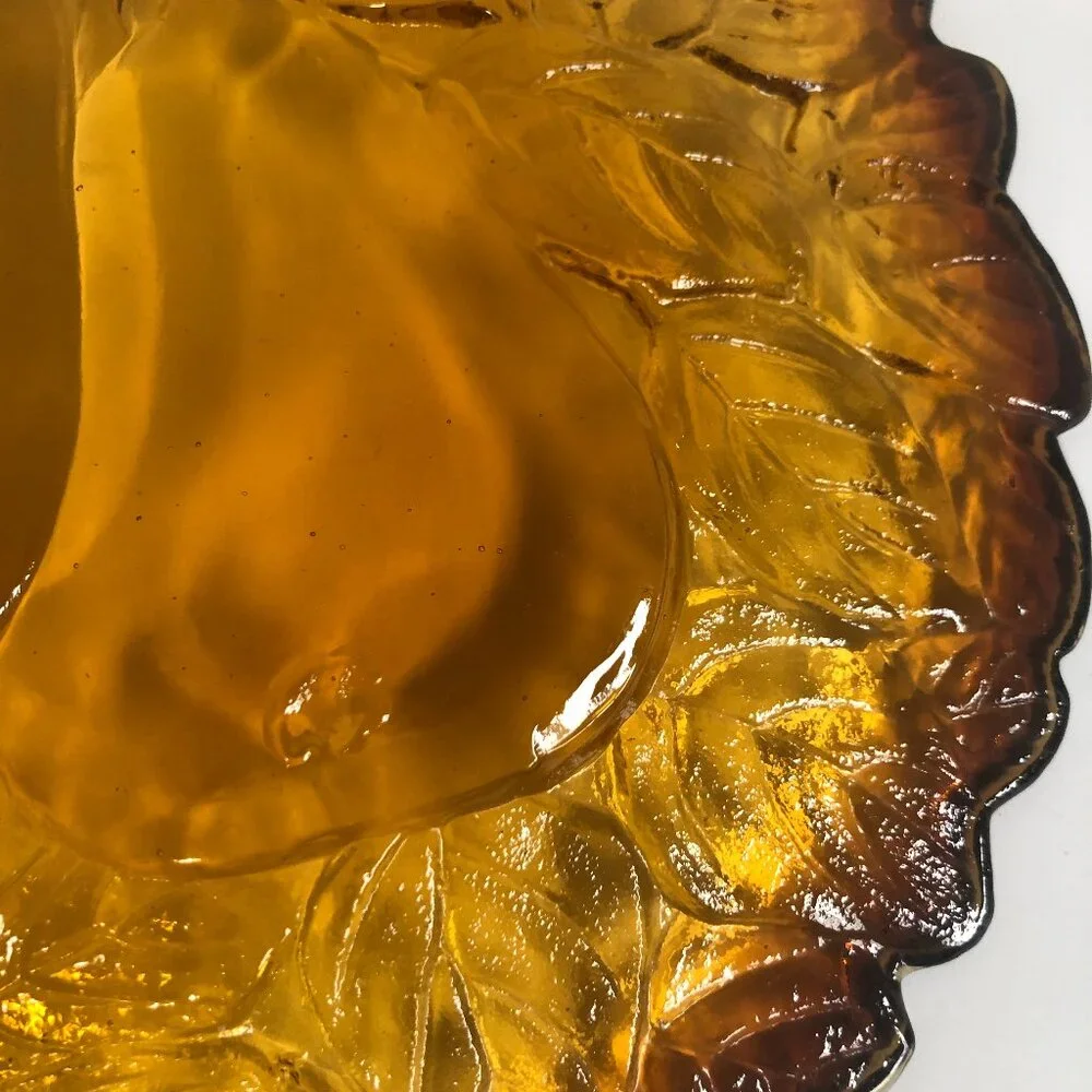Indiana Glass Amber Pear Dish | Pressed Glass Fruit Pattern | Serving Plate