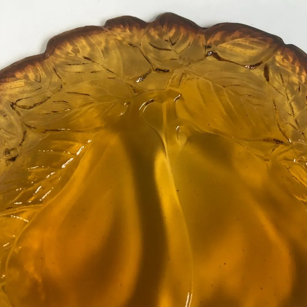Indiana Glass Amber Pear Dish | Pressed Glass Fruit Pattern | Serving Plate