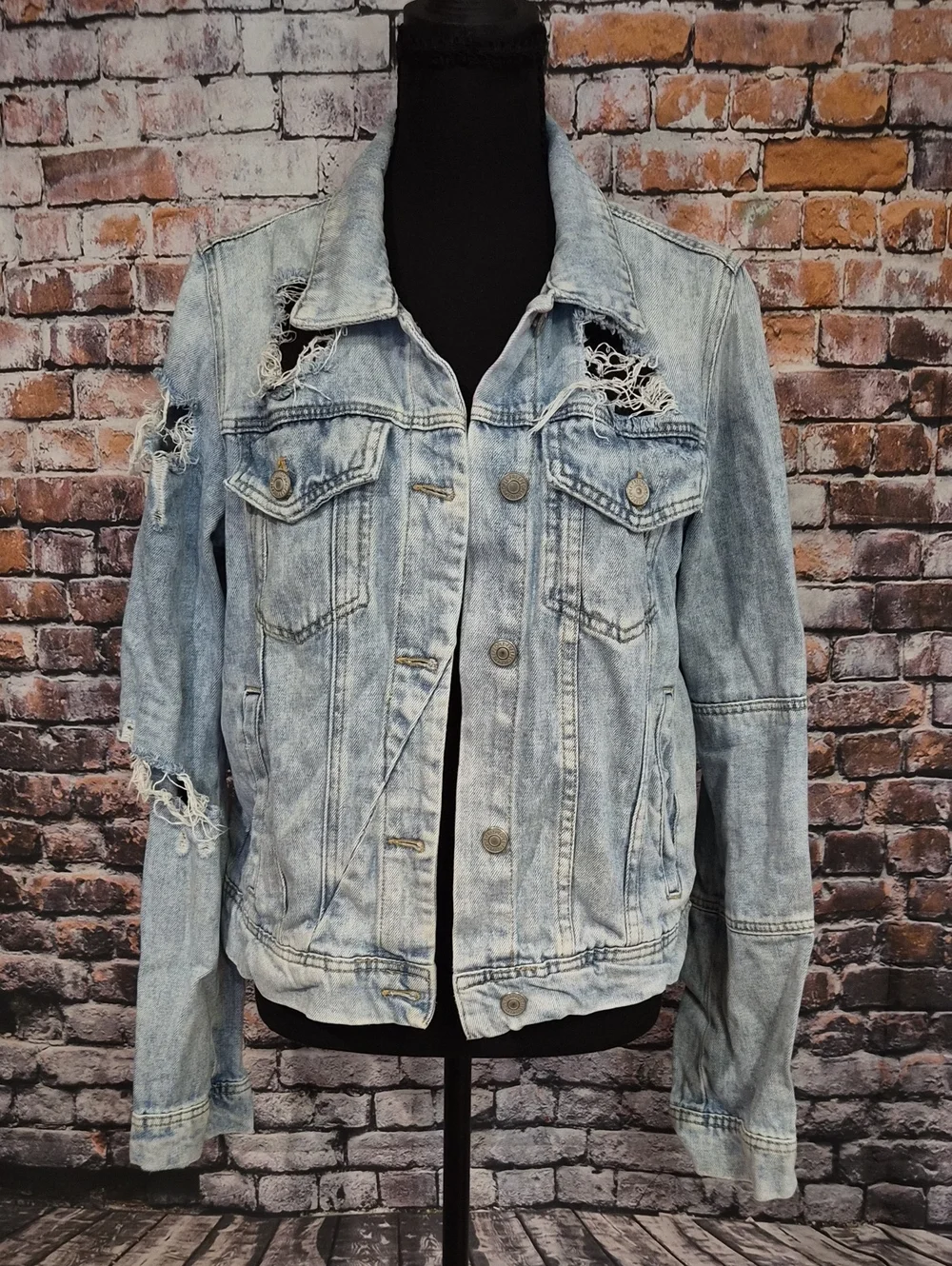 Free People Light Blue Distressed Denim Jacket