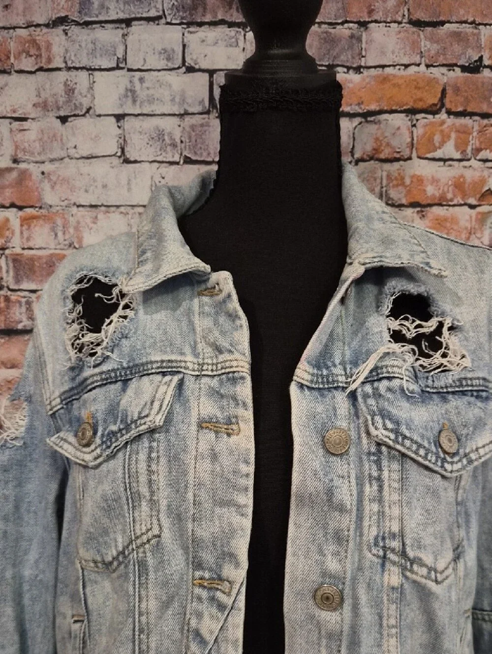 Free People Light Blue Distressed Denim Jacket