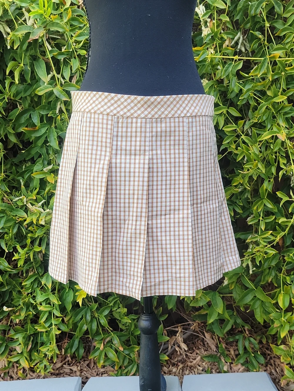 Elodie Checkered Plaid Tan Pleated Mini Skirt