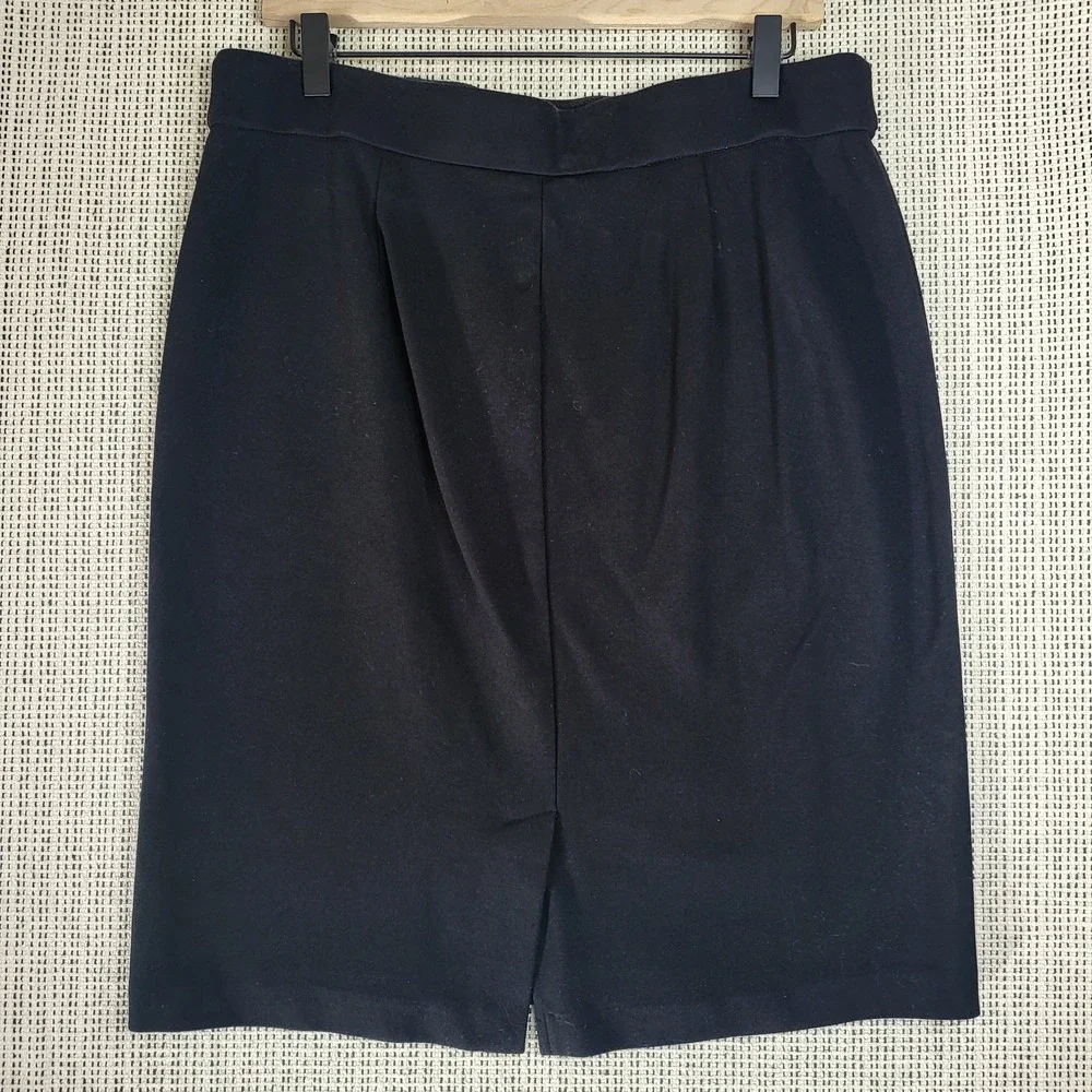 Anne Klein Skirt Womens Size 12 Black Knee Length Pencil Gold Button Classic‎