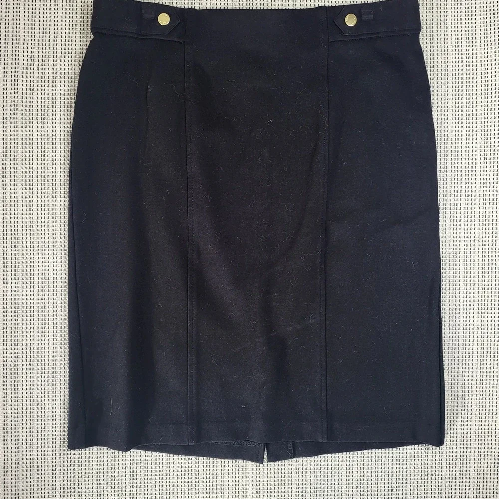 Anne Klein Skirt Womens Size 12 Black Knee Length Pencil Gold Button Classic‎