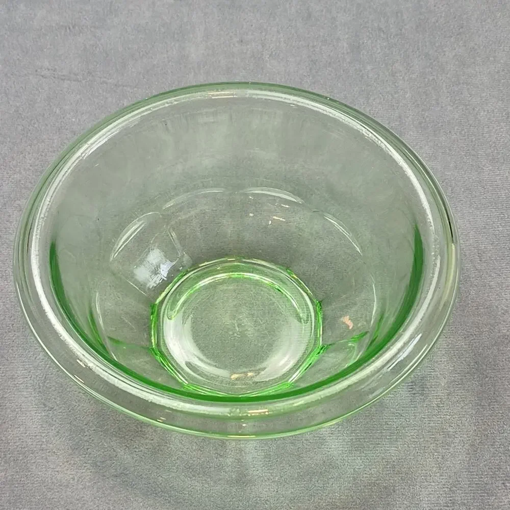 Vintage Hazel Atlas Rest Well Uranium Green Depression Glass Mixing Bowl 6 1/2