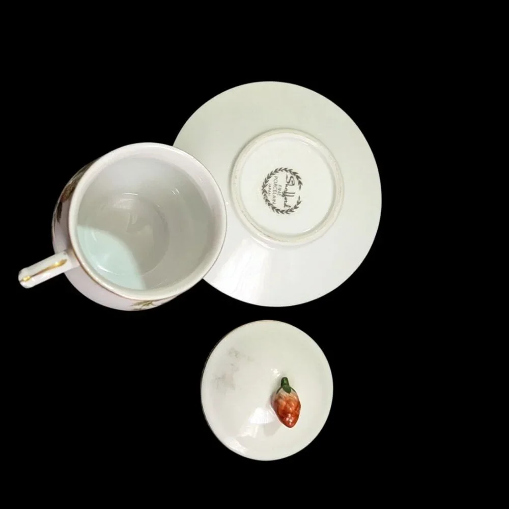 Shafford Fine Porcelain‎  Jam/Jelly Jar With Lid  Saucer Strawberry Design