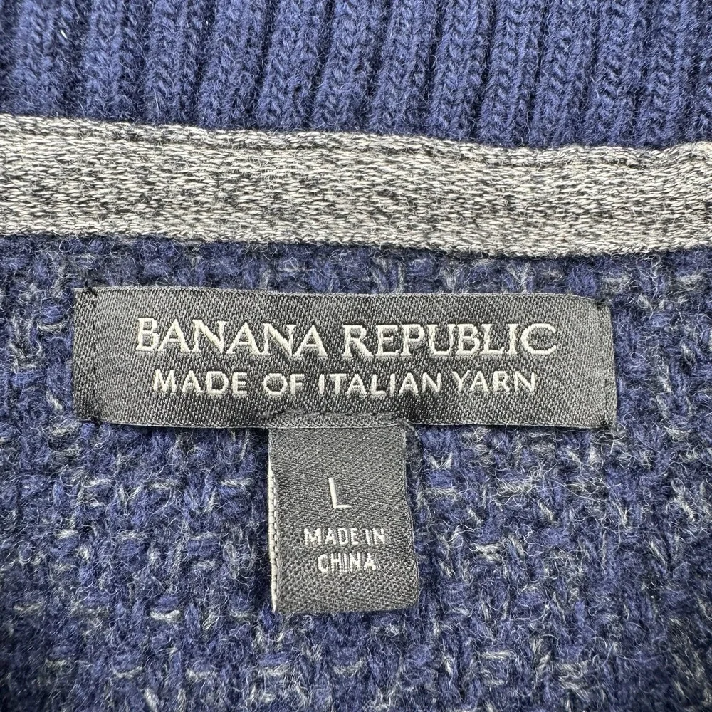Banana Republic Italian Yarn Wool Blend Mens Sz L Sweater Shawl Preppy Blue Gray
