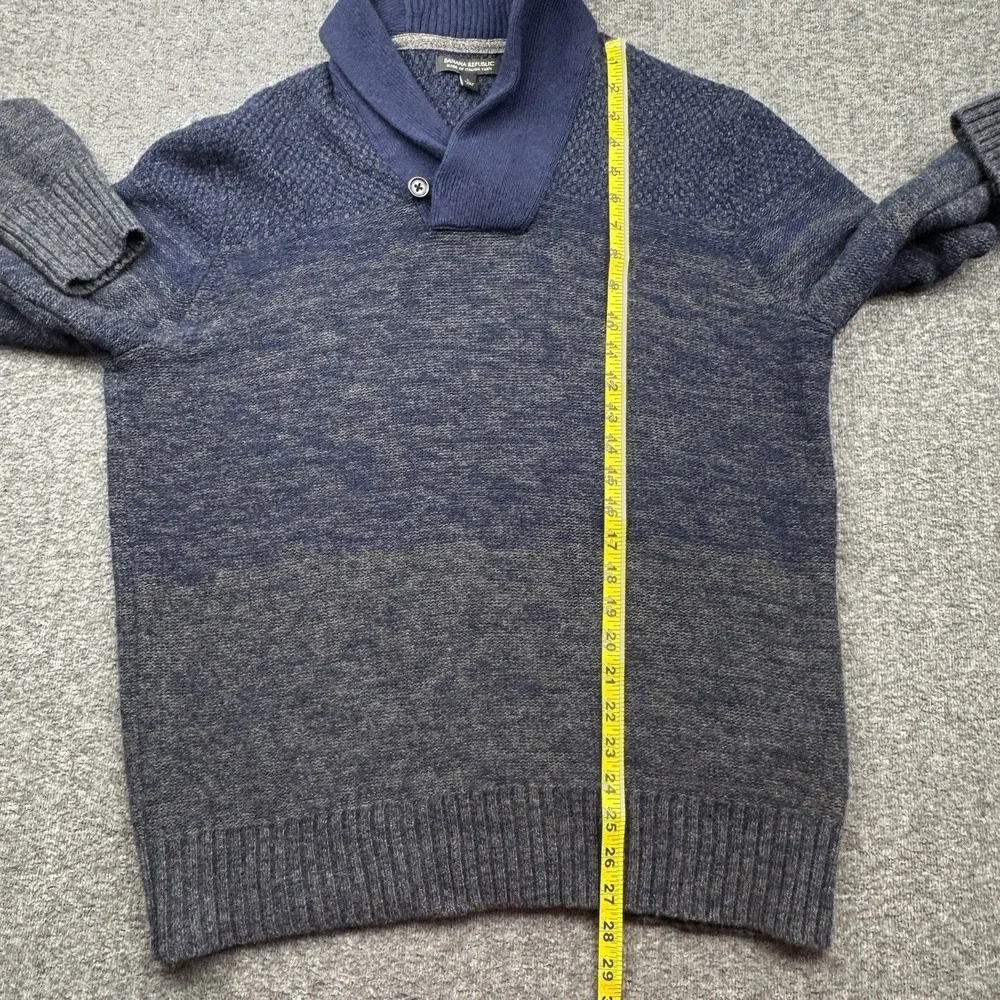 Banana Republic Italian Yarn Wool Blend Mens Sz L Sweater Shawl Preppy Blue Gray