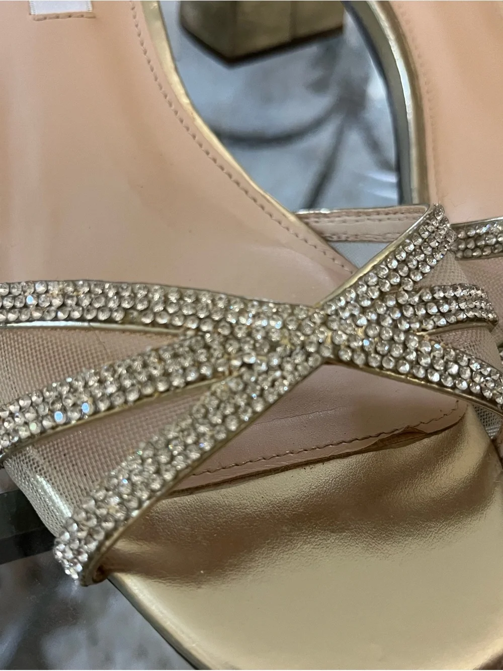 Nina Gold Rhinestone Strappy Low Heel Sandals