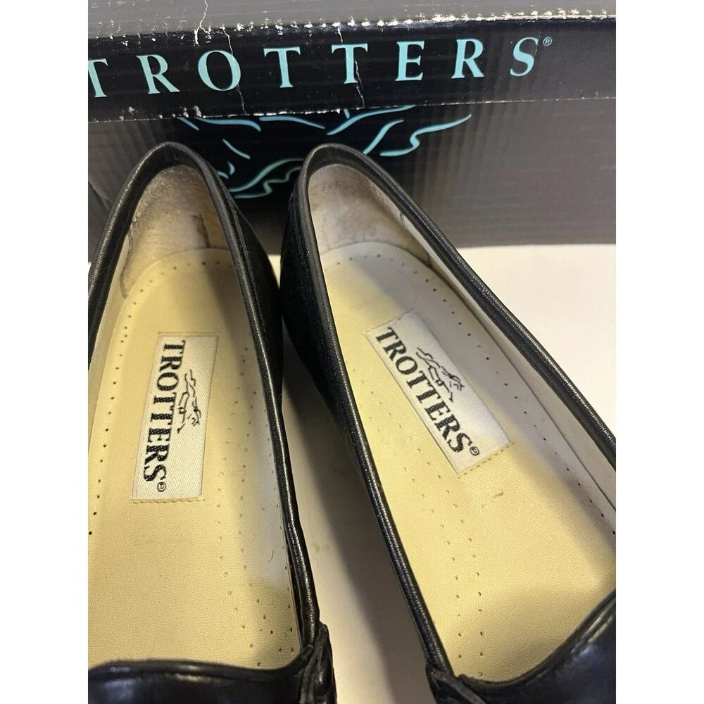 Vintage Trotters Cindy Black Leather Flats Classic Loafers Shoes Women’s 9 Box